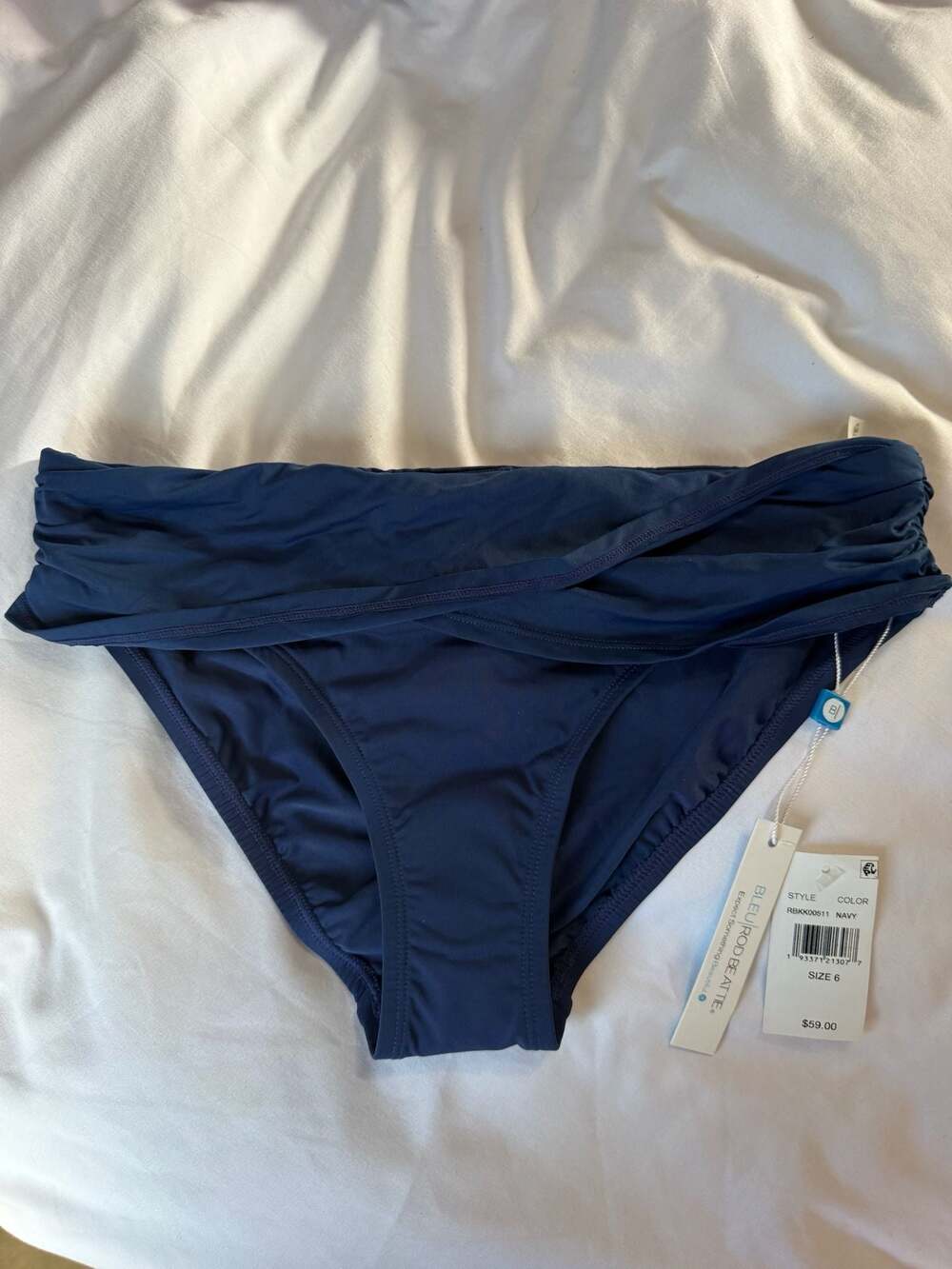 NWT Bleu Rod Beattie Navy Ruched Bikini Bottom Size 6
